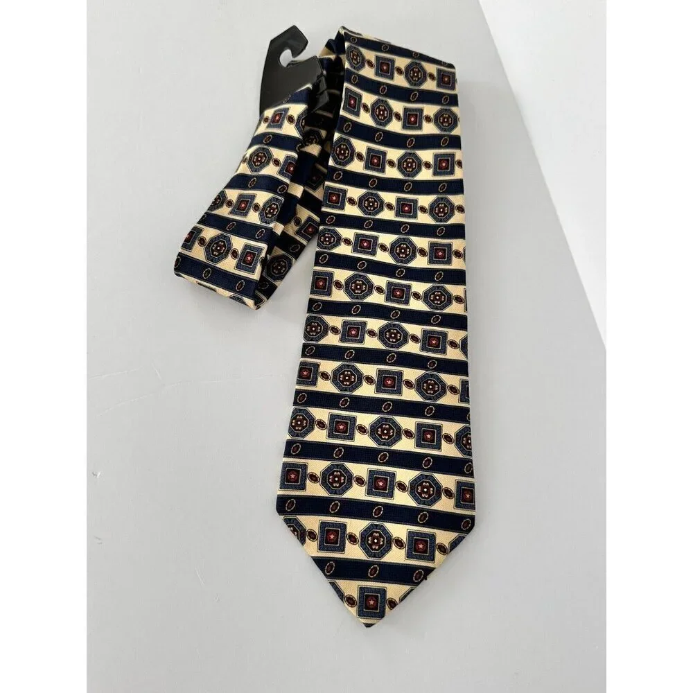 Tommy Hilfiger 100% Silk‎ Tie Yellow Blue Classic Made In USA 60x4